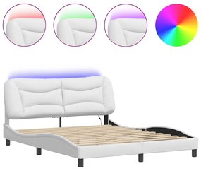 3213942 vidaXL Рамка за легло с LED без матрак Hvar, бяла, 160x200 cм