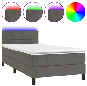 3134388 vidaXL Боксспринг легло с матрак и LED, тъмносиво, 100x200 см, кадифе