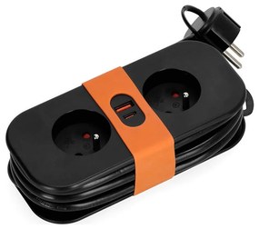 Удължител 2 гнезда + 2xUSB, 1,4 м, черен