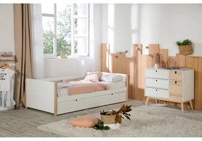 Детско легло от борова дървесина с допълнително разтегателно легло в бял и естествен цвят 90x190 cm Kiara - Marckeric