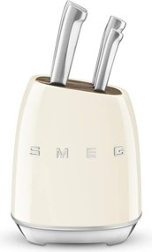 Комплект ножове със стойка SMEG KBSF02CR, 7 части, Слотове от акациево дърво, Немска неръждаема стомана, Крема