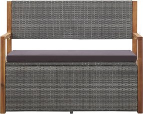 46011 vidaXL Пейка с място за съхранение 115 см полиратан акация масив сива