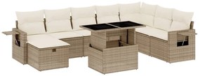 3275028 vidaXL Градински комплект диван с възглавници 9 части бежов полиратан