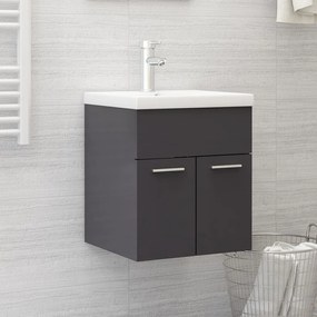 804646 vidaXL Долен шкаф за мивка, сив гланц, 41x38,5x46 см, инженерно дърво