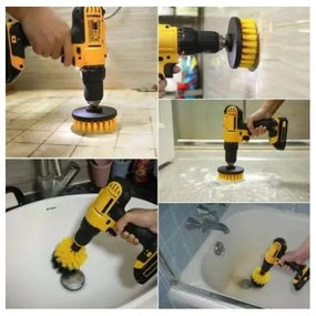 Почистващи четки за винтоверт Rila Crafts, 3 броя приставки, Твърд косъм, Черен/жълт