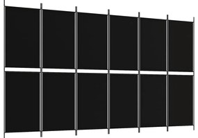 350225 vidaXL Параван за стая, 6 панела, черен, 300x180 cм, плат