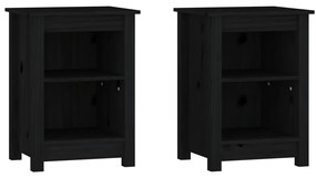 820965 vidaXL Нощни шкафчета, 2 бр, черни, 40x35x55 см, борово дърво масив