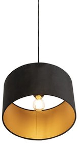 Висяща лампа с черен кадифен абажур със злато 35 см - Combi