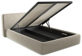 Кремаво двойно тапицирано легло с място за съхранение и включена подматрачна рамка 140x200 cm Kiana – Makamii