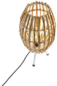 Рустикална настолна лампа триножник бамбук с бяло - Canna Capsule