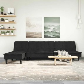 3157263 vidaXL Г-образно разтегателно канапе черно 255x140x70 см кадифе