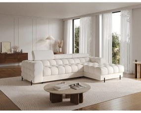 Кремав сгъваем/с място за съхранение ъглов диван от прежда с примки от букле (десен ъгъл) Felro – ELTAP