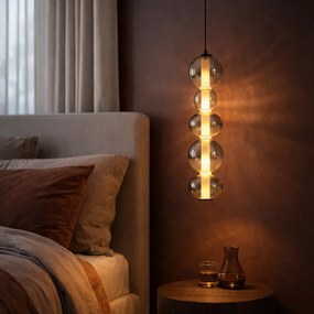 Арт Деко висяща лампа черна с опушено и прозрачно стъкло 5-лампи вкл. LED - Lizzy