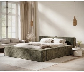 Тъмнозелено двойно легло 160x200 cm тапицирано с място за съхранение с включена подматрачна рамка Voliera – Maison de Rêve