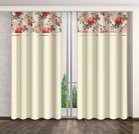 Елегантна бежова завеса с принт на цветни цветя Ширина: 160 см | Дължина: 250 см