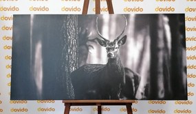 Картина на платно – Елен в гората в черно-бял вариант