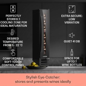 Klarstein Vinovilla 7, built-in, Uno Onyx, вграден охладител за вино, черно стъкло, неръждаема стомана