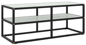 322857 vidaXL ТВ шкаф, черен, бяло мраморно стъкло, 100x40x40 см