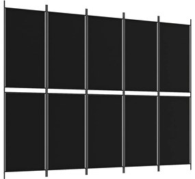 350237 vidaXL Параван за стая, 5 панела, черен, 250x200 см, текстил