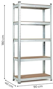 Стабилен метален стелаж за съхранение с 5 рафта 180x90x40 см
