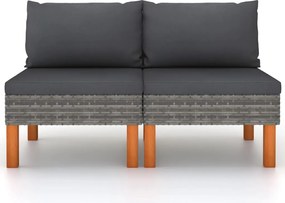 315756 vidaXL Средни дивани, 2 бр, полиратан и евкалиптово дърво масив