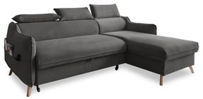Тъмносив ъглов разтегателен диван от кадифе (десен ъгъл) Sweet Harmony - Miuform