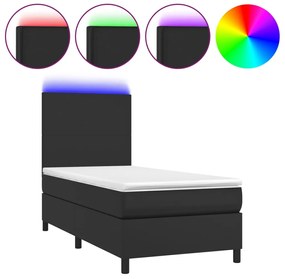 3135807 vidaXL Боксспринг легло с матрак и LED черно 100x200см изкуствена кожа