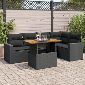 3327037 vidaXL Градински диван с възглавници, 6 части, черен, полиратан
