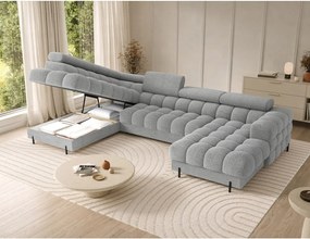 Сив разтегателен ъглов диван от букле (ляв ъгъл U форма) Feraria – ELTAP