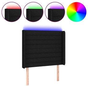 3124180 vidaXL LED горна табла за легло, черна, 103x16x118/128 см, плат