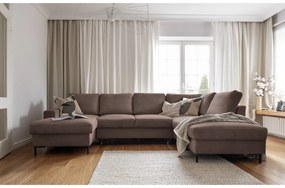 Кафяв разтегателен ъглов диван от рипсено кадифе (десен ъгъл) Lofty Lilly – Miuform