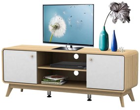 Бяла/естествена маса за телевизор от декор от дъб 140x53 cm Caitlin – Støraa