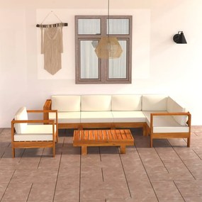 3057934 vidaXL Градински комплект с възглавници, 7 части, 100x60 см, акациево дърво