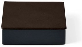 Дървена декоративна кутия за съхранение от еко кожа с капак в черен и кафяв цвят 11x11x3,5 cm Square Nupo – LIND DNA