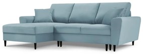Светлосин разтегателен ъглов диван с място за съхранение от рипсено кадифе (ляв ъгъл) Kyoto – Cosmopolitan Design
