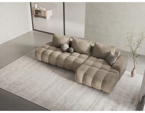 Бежов кадифен сгъваем/с място за съхранение ъглов диван (десен ъгъл) Linz – Cosmopolitan Design