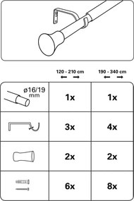 Метален разтегателен корниз 120 - 210 cm Konus - Gardinia