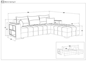 Разтегателен ъглов диван с подлакътник етажерка Мелвин Спринг S