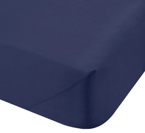 Тъмносин еластичен чаршаф от памук перкал 135x190 cm Cotton Percale – Bianca
