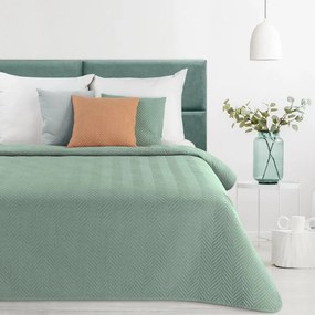 Едноцветна покривка за легло с ватирана геометрична шарка - ментово зелено Ширина: 200 см | Дължина: 220 см