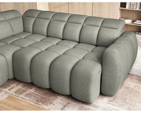 Сиво-зелен сгъваем/с място за съхранение ъглов диван от прежда с примки от букле (ляв ъгъл/L форма) Falconn – ELTAP