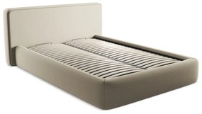 Бежово двойно тапицирано легло с място за съхранение и включена подматрачна рамка 140x200 cm Kiana – Makamii
