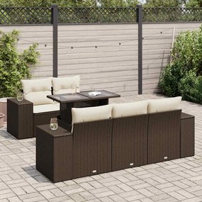 3326734 vidaXL Градински комплект с възглавници, 6 части, кафяв, полиратан