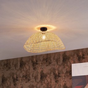 Таванно осветление в стил Арт Деко черно с естествен бамбук 60см - Alka