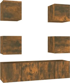 3120239 vidaXL Комплект ТВ шкафове от 6 части, опушен дъб, инженерно дърво