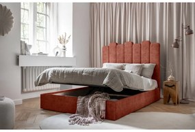 Тапицирано двойно легло с място за съхранение и решетка160x200 cm в тухлен цвят Dreamy Aurora - Miuform