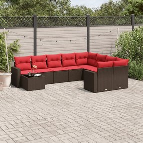 3219454 vidaXL Градински комплект диван с възглавници 10 части кафяв полиратан