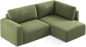 Зелен шенилов сгъваем/с място за съхранение ъглов диван (десен ъгъл/L форма) Kona – Makamii