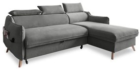 Ъглов разтегателен диван от светлосиво кадифе (десен ъгъл) Sweet Harmony - Miuform