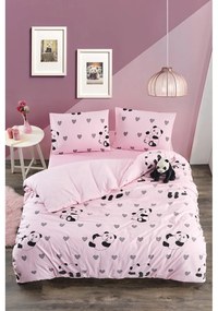 Розово единично удължено спално бельо с включен долен чаршаф 3 части 160x220 cm Panda – Mila Home